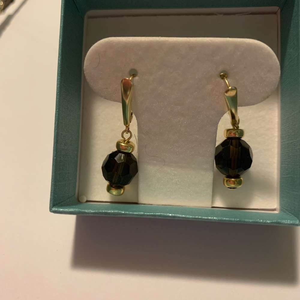14k Set Smokey topaz Necklace & leverback earrings  estate piece